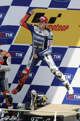 Lorenzo showing his enthusiasm on the podium.